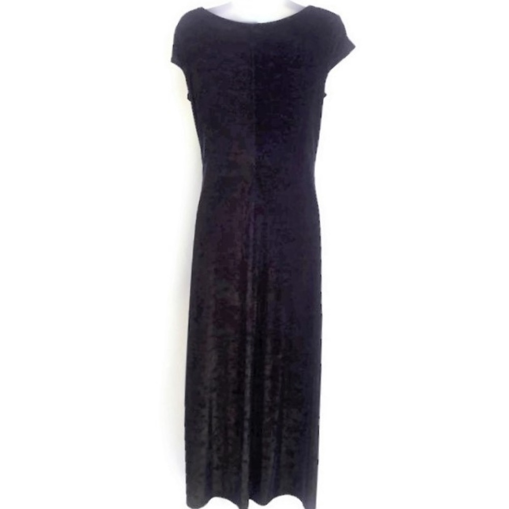 VeLVeT Vintage 90s Illusion Maxi Dress Sheath Knapp Studio Navy Gold Floral - Picture 2 of 6